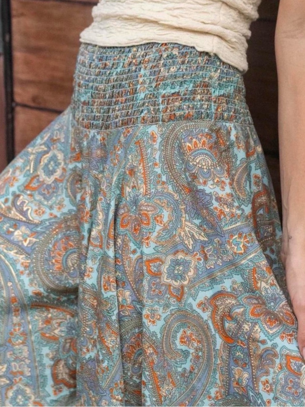 NATURAL LIFE Women's Wide Leg Paisley Palazzo Pants in Teal and Rust - Picture 5 of 5